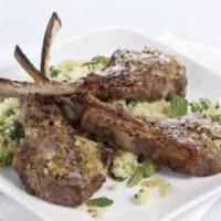 Grilled Lamb Chops · Mediterranean seasoned, served with rice pilaf and mixed vegetables.