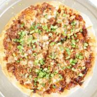 BBQ Chicken Pizza · BBQ sauce, cheese, chicken, bacon, and pineapple.