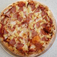 Hawaiian Pizza · Red sauce, cheese, ham and pineapple.