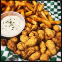 Fried Crawfish & Fries · Crispy golden brown fried crawfish with fries.
