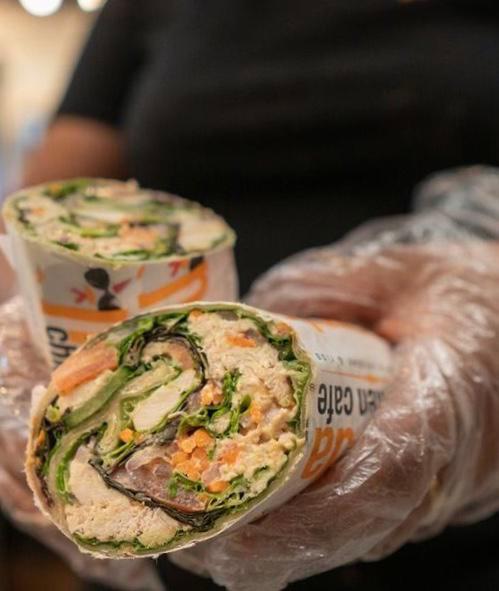 Asian Wrap · Grilled chicken, cabbage, carrots, lettuce, tomatoes, mandarin oranges, Asian noodles, and sesame seeds with our low cal Asian dressing.