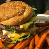 The Famous Imitator Burger with Fries · Double Decker. 2 big patties grilled with cheese on a toasted, buttered sesame seed bun with...