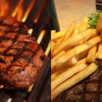 Classic NY Strip Dinner · USDA choice strip steak served tender and juicy. Served with choice of side.