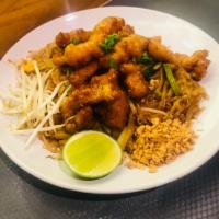 Pad Thai Crispy Chicken · Deep Fried Crunchy Chicken in Pad Thai Sauce with Rice Noodles, Egg, Bean Sprouts, Green Oni...
