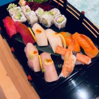 Sushi Deluxe Combo · California roll and 10 piece sushi.