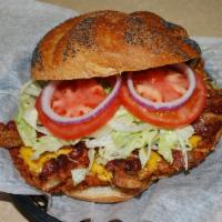 Cheddar Chicken Sandwich · Chicken (Fried or Grilled) with shredded cheddar cheese, bacon, lettuce, tomatoes, onions, a...