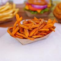  Sweet Potato Fries · The perfect mix of savory and sweet. Topped with a touch of brown sugar