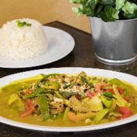 Cambodian Kroeung Stir Fry · jalapenos, bell peppers, celery & onion stir fried in a Cambodian style curry lemongrass pas...