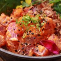  Hawaiian Poke · Wild ahi tuna with creamy togarashi sauce over steamed rice and organic spring mix, topped w...
