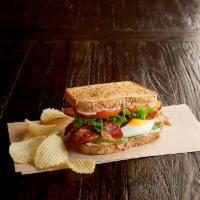 Bigger Better BLT Sandwich · Bacon, leafy lettuce, Roma tomatoes, fresh-cracked egg, mayo, avocado slices and toasted mul...