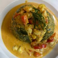 KANG BU (CRAB CURRY) · Lump crabmeat,Kabocha,squash,bell pepper, creamy coconut curry served with jasmine or brown ...