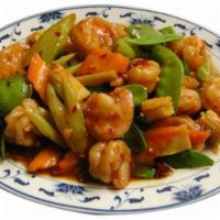 41. Shrimp with Garlic Sauce · Jumbo shrimp with shredded green peppers, onions, carrots, celery, mushroom, water chestnut ...