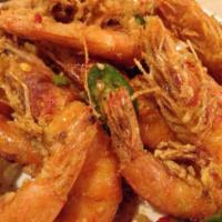 58. Salt and Pepper Shrimp · Crispy jumbo shrimp with salt and pepper, bell peppers, jalapeños, and onions. With a side o...