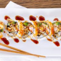Spider Roll · 6 pieces. Deep-fried soft-shelled crab, imitation crab, bean sprouts, cucumber, and avocado....
