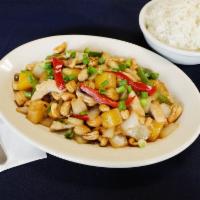 36. Pad Him Ma Parn · A popular cashew nut stir-fry with onion, pineapple, bell peppers, mushrooms, baby corns and...