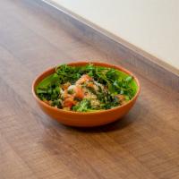 Pasta Al Pesto Bowl · Fresh arugula, kelp noodles, cashew cream cheeze, and basil pesto. Nuts.