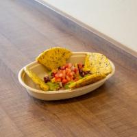 Guacamole Bowl · Avocado, black beans, red peppers, tomato, oranges, cilantro, and toasted superfood arepa.