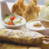 Sampler Plate · Assortments of bags of gold, summer rolls, and chicken satay, and served with sweet chili an...