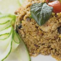 Basil Fried Rice · Jasmine rice stir-fried medium-spicy basil sauce with mushrooms, onion, and bell pepper and ...
