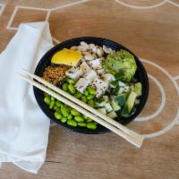 Vegan Bowl · Kale, miracle noodles, tofu, sweet soy, cucumber, avocado, edamame, peanuts, fried garlic, l...