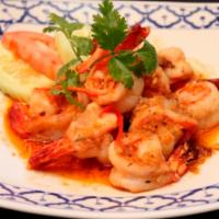 Shrimps Garlic · Thai-style sauteed shrimp with garlic, pepper and soy and oyster sauce.