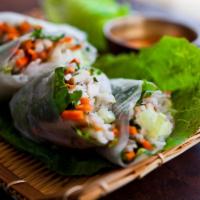 FRESH ROLLS · Lettuce, cucumbers, carrots, basil and cucumber wrapped in a thin rice noodle. Served with p...