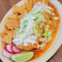 Burrito Mojado Rojo · Wet burrito with choice of meat .
Comes with rice , beans , onions and cilantro .
