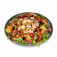 Signature Chopped Salad · Iceberg and green leaf lettuce, tomato, red pepper, black beans, red onion, carrots, bacon, ...
