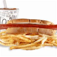 Jr. Hot Dog Meal · 100% Vienna Beef hot dog. Served on sourdough split-top bun. Choice of toppings. Includes ch...