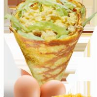 17. Double Eggs Crepe · 2 scrambled organic eggs, chopped iceberg, lettuce, cheddar cheese, kosher salt, tofu sauce.