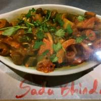 Sada Bhindi Masala · Okra cooked in a special masala consisting of : Ginger, Garlic , Caramelized Onions , Dash o...
