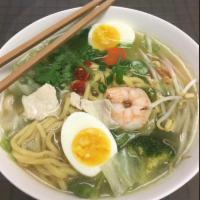 Egg Noodle Soup · Savory light broth with noodles.