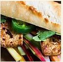 B5. Tofu Sandwich · V’s seasoned tofu with carrot pickle, cucumber, jalapeno, cilantro and house mayonnaise.