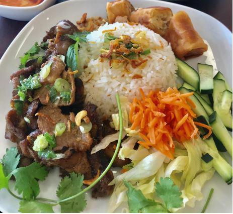 R2. Rice with Grilled Pork Bowl · Grilled pork, cilantro, carrots, cucumbers, lettuce, crushed peanut, fried onion