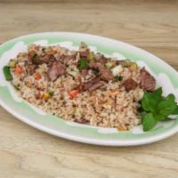 Beef Fried Rice 소고기 볶음밥 · Fried beef with rice, vegetables, and egg.