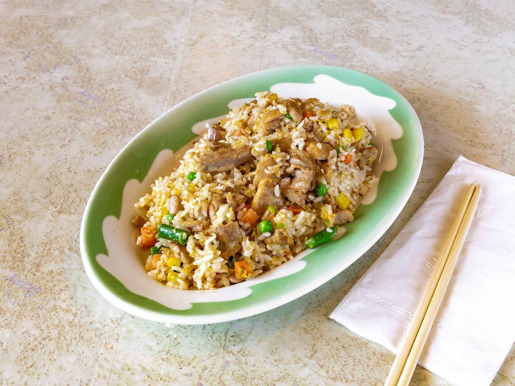 Chicken Fried Rice 치킨볶음밥 · Fried chicken with rice, vegetables, and egg.