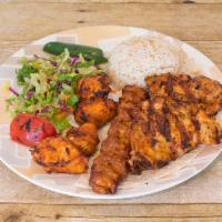 Alev Mixed Chicken Platter · Combination of chicken adana and shish kebabs, chicken chops and homemade chicken gyro. Serv...