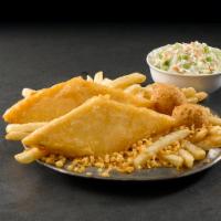 2 Piece Fish Meal · 2 pieces of wild-caught Alaska Pollock, hand-battered in our signature batter and 2 Hushpupp...