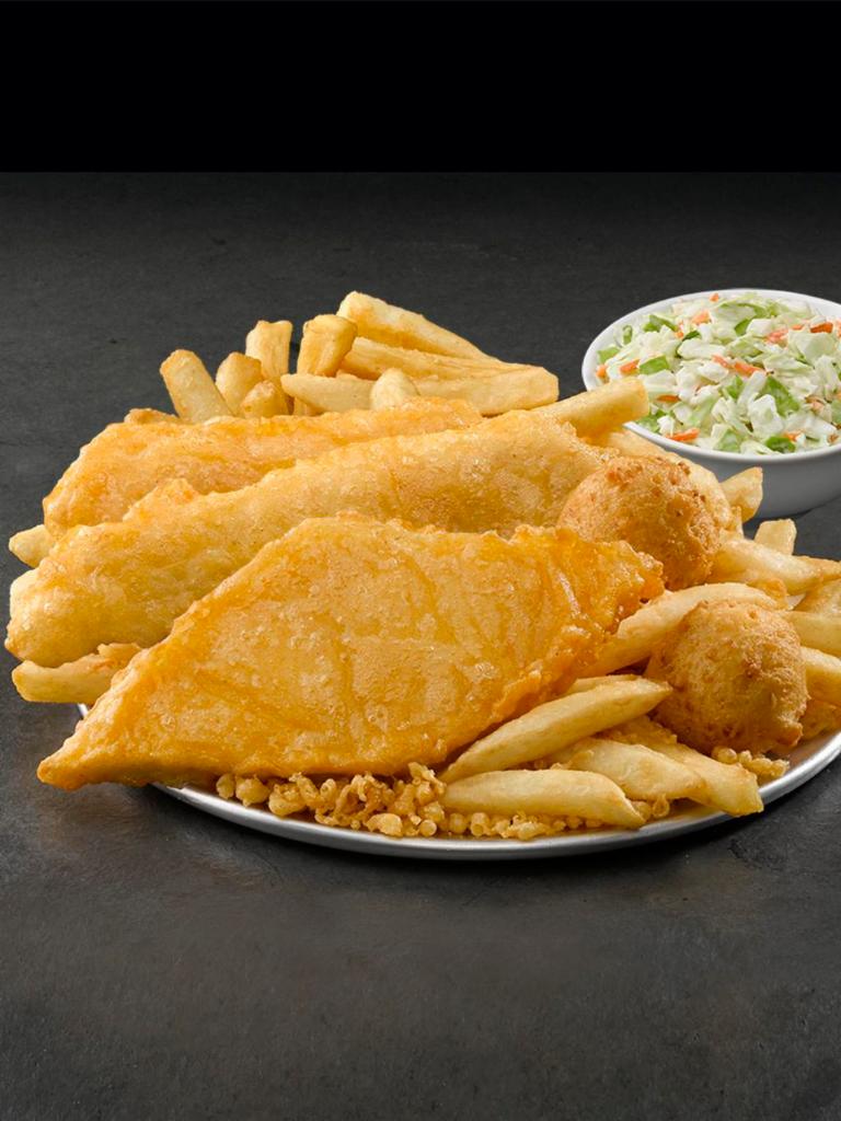 Fish & Chicken Meal · 1 piece of wild-caught Alaska Pollock and 2 pieces of all-white meat Chicken, hand-battered in our signature batter, and 2 Hushpuppies. Served with 2 Sides.