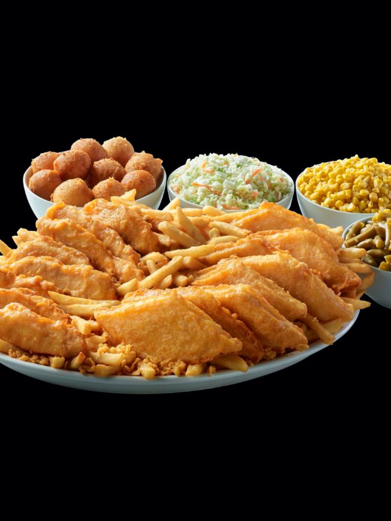 16 Piece Fish or Chicken Meal · 16 pieces of Fish or Chicken, hand-battered in our signature recipe, served with 4 Family Size Sides and 16 Hushpuppies.