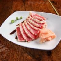 Sesame Tuna · Rare seared tuna served with, seaweed, wasabi, ginger, soy sauce