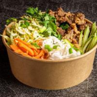 Pork Vermicelli · Vermicelli noodle salad with lettuce, seasonal herbs, cucumber, pickled daikon and carrots, ...