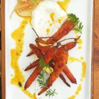 Roasted Heirloom Carrots · Honey glazed Moroccan spiced baby carrots & smoked yogurt w/ mixed garden herbs, ginger oil,...