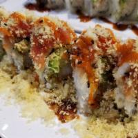 Hot Night Roll  · Raw and spicy. Inside: Tempura shrimp, crab mix, avocado, cucumber Outside: Spicy tuna, spri...