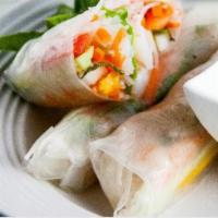 2. Fresh Summer Rolls · Tofu, glass noodle, cucumber, basil leaf, carrot, bean sprout and lettuce wrapped in soft ri...