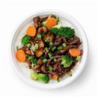 Half & Half Regular Bowl · 5 ounces of teriyaki flavored NAE chicken and angus beef served over your choice of brown or...