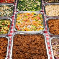 Family Meal #1 (Serves 10 People) · 1 choice of Protein, 1 brown rice & red quinoa mix, 1 Kale Crunch salad (v), 1 Sundried Toma...