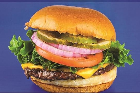 Classic Burger · 1/4 pound prime Angus patty, American cheese, lettuce, tomato, ketchup, mustard, mayo, red onion and pickle chips.