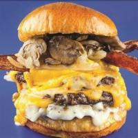 Heartstopper Specialty Burger · 4 pieces. 1/4 pound prime Angus patties, sauteed mushrooms, sauteed onions, bacon, American,...