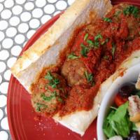 Meatball Sub · Hearty meatballs on a French roll with marinara. Add mozzarella cheese for an additional cha...